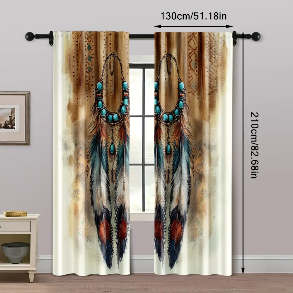 2pcs, Curtain Popular 2D print Feather Art Polyester Easy Install (without rod) Outdoor Decorations Use for Bedroom, Living 5