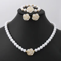 Collier et Bracelets en Imitation de perles pour femmes, élégant, fleur délicate, boucles d'oreilles, polyvalent, quotidien, fête, Banquet, mariage, bijoux cadeaux 6