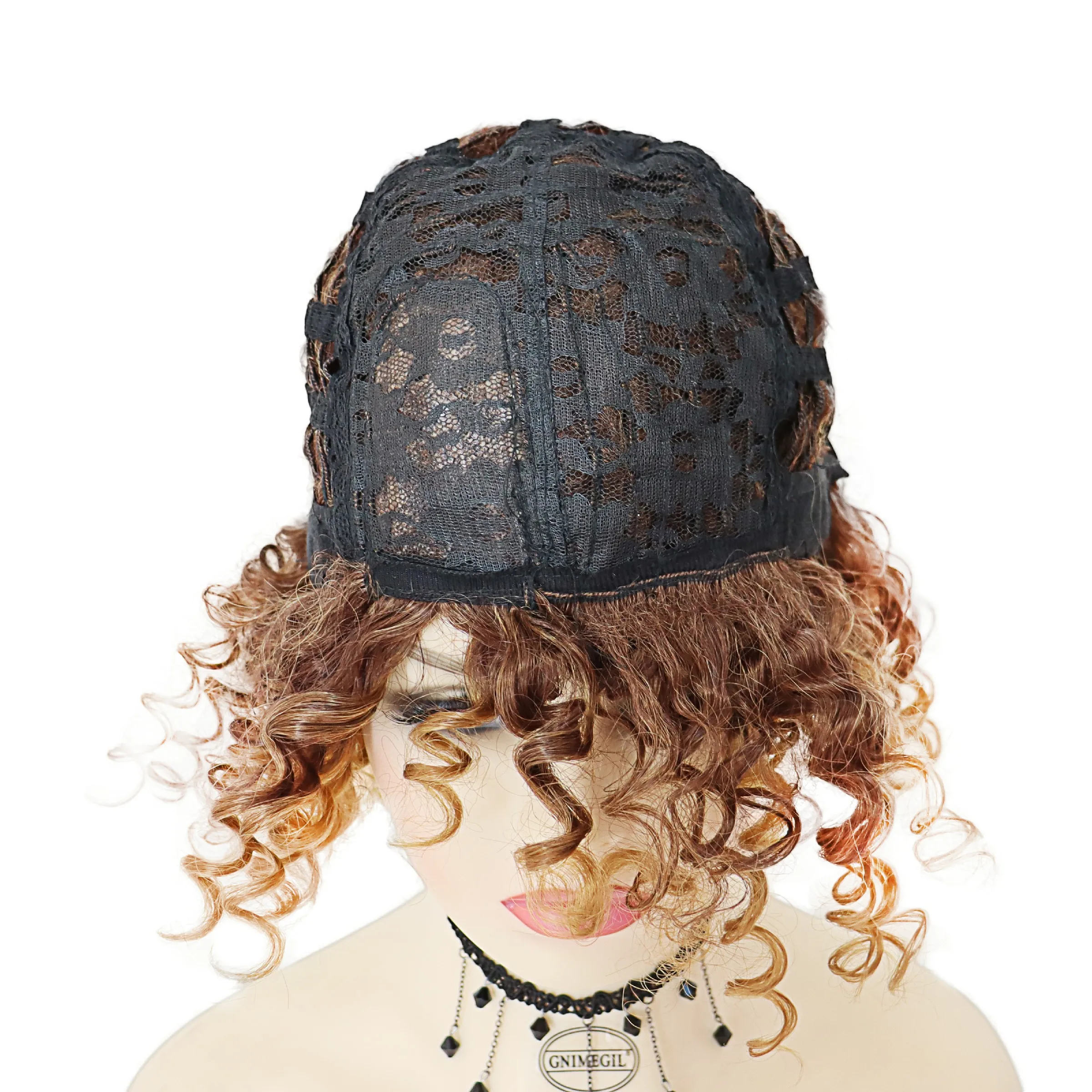 Synthetic African American Wig Natural Synthetic Short Afro Kinky Curly Wig Female Hair Ombre Brown Waving Wig for Woman Sale