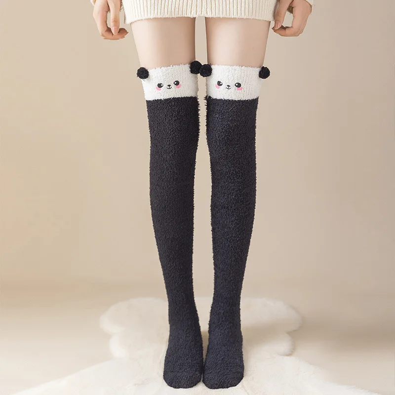 

Cute Sweet Cartoon Animal Women's Thigh High Socks Winter Warm Coral Velvet Thick Lolita Girlish Love Casual Home Stockings