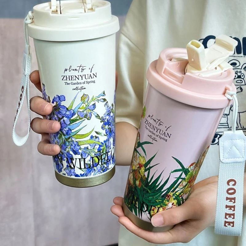 316 Stainless Steel Tumbler  Coffee&Cold Cup Large Capacity Insulated Travel Mug Portable with Carry Strap for Hot & Cold Drink