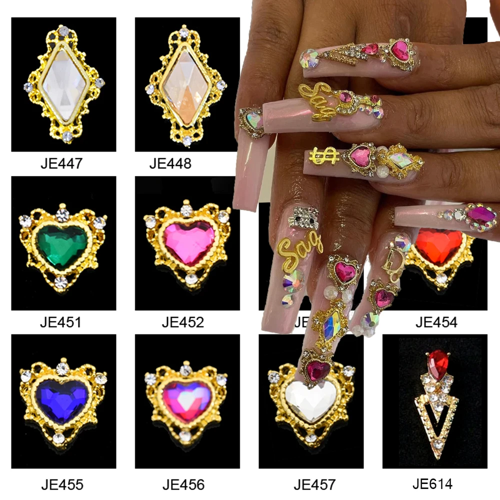 XEAOHESY 40 Pieces Gold and Silver Alloy Heart Charms for Nails Love Heart  Nail Charms Gems Christmas Heart Nail Studs Inlaid Rhinestone Pearls for  Women Girls Valentine's Day Nail Art 40 Pieces