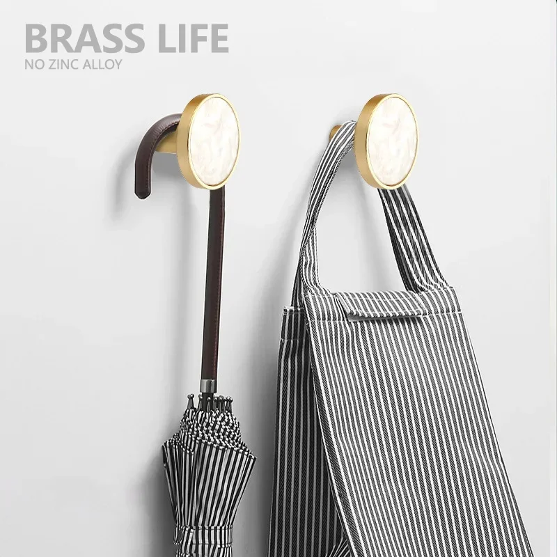BRASSLIFE 쉘 북유럽 목가적인 황동 후크, 화이트 골드 욕실 실내 주방 복도 벽 의류 후크, 벽걸이 행 후크