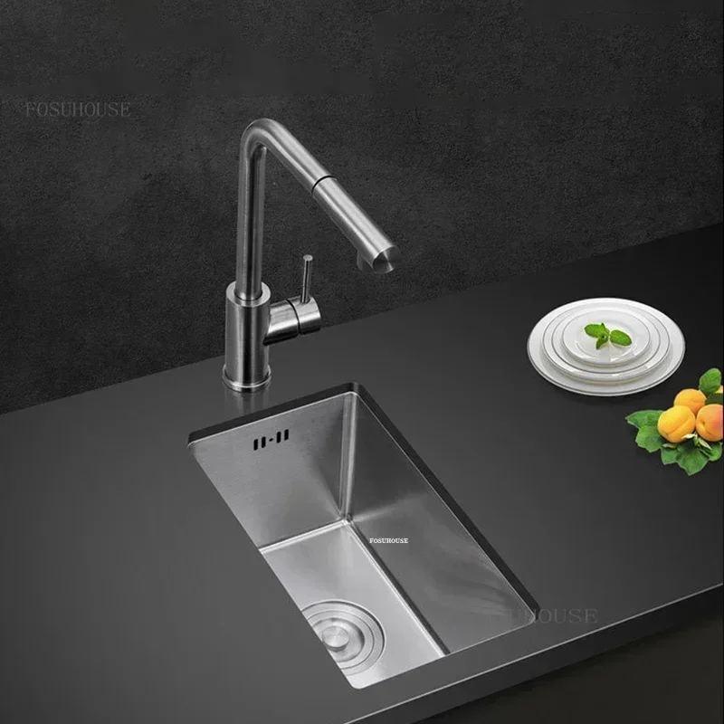 Stainless Steel Kitchen Sinks SUS304 Sink Household Handmade Single Slot Wash Basin Mini Bar Balcony Basin Under Counter