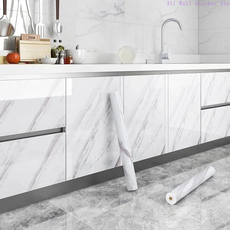 Waterproof Foil Wallpaper Marble Self Adhesive Removable Contact Paper for Bathroom Decor Kitchen Thick Oil Proof Wall Stickers white marble oil proof foil decor wall stickers for kitchen vinyl self adhesive waterproof removable wallpaper for bathroom