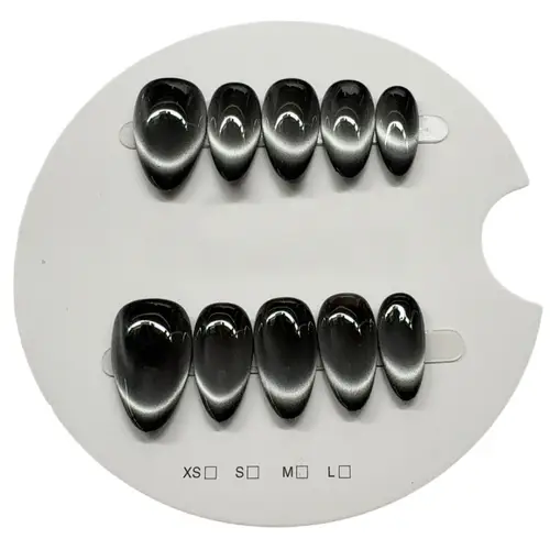 10pcs Handmade Press on Nail Art Classic Black Almond Glitter Cat-Eye False Nail for Women&Girl Detachable Wearable Nail Art - Image 3
