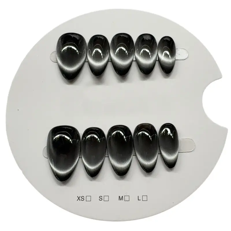 10pcs Handmade Press on Nail Art Classic Black Almond Glitter Cat-Eye False Nail for Women&Girl Detachable Wearable Nail Art - Image 3