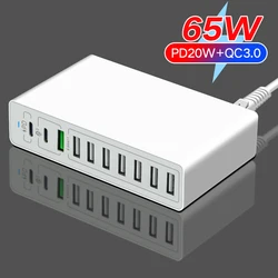 65W 10 Usb Fast Charging Charger For Iphone 11 12 13 14 Pro Max Carregador Tipo C Chargeur Mobile Phones Cargador Accessories