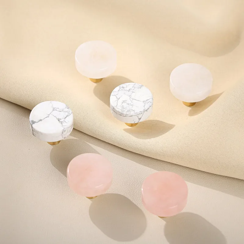 

Natural Stone Brass Knob Circular Furniture Wine Cabinet Drawer Door Handle Nordic Style White Single Hole Small Handle