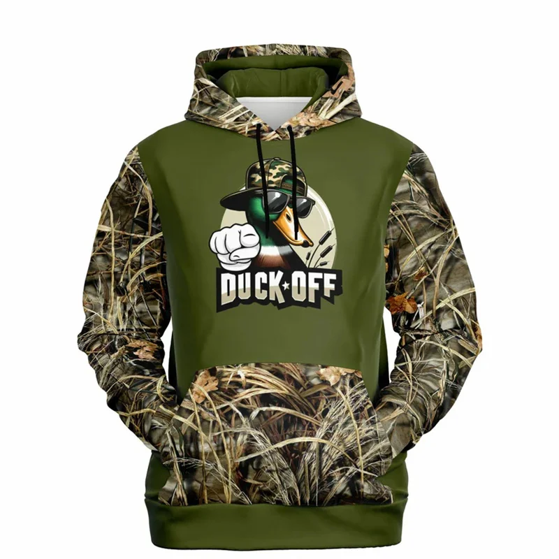 Duck Off Funny Camo Hoodie Men's Clothing Outdoor Sport Trendy Hooded Coat 3D Printed Camouflage Pattern Hunting Hoodies 2025 – Detail 3