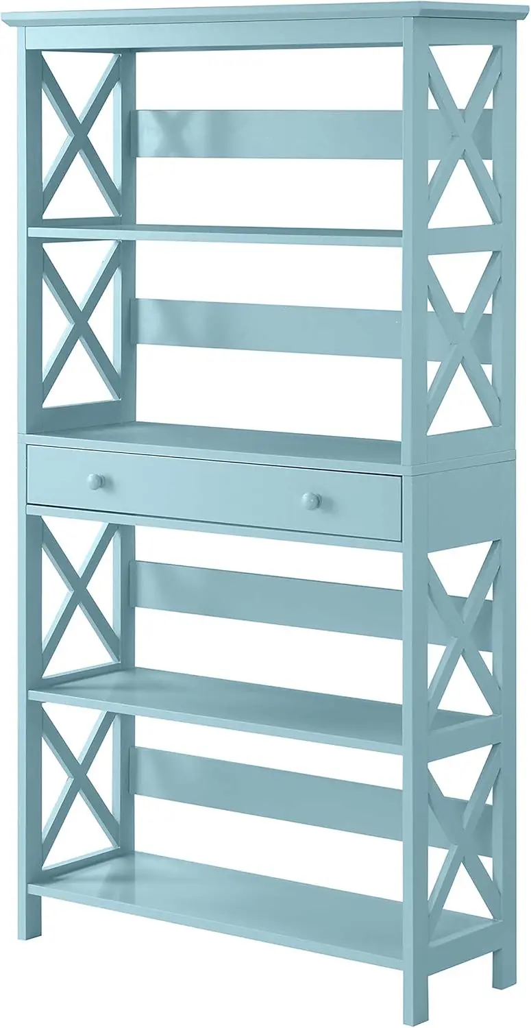 Convenience Concepts Oxford 5 Tier Bookcase with Drawer, Sea Foam