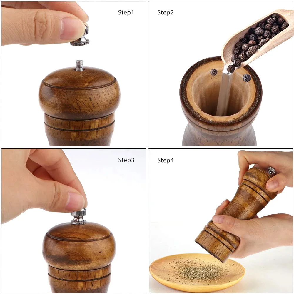 Wooden Kitchen Pepper Grinder Manual Pepper Mill Ceramic Core 5/8/10&Prime; Flavouring Bottle Restaurant Salt and Grinder