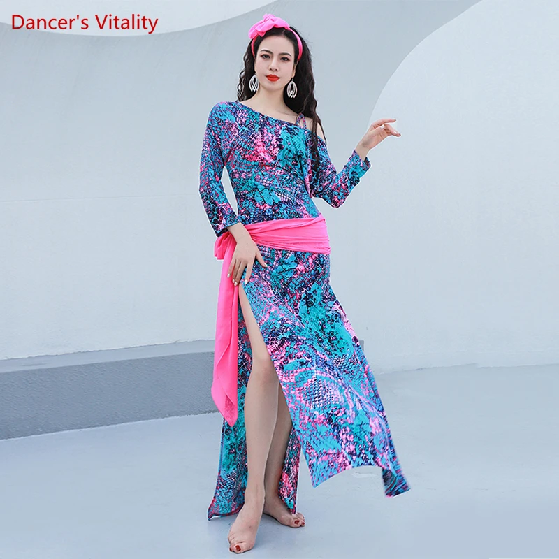 

Belly Dance Training Suit for Women Printed Bellydance Practice Robe Clothes Shaabi Baladi Folk Dress Female Oriental Clothing