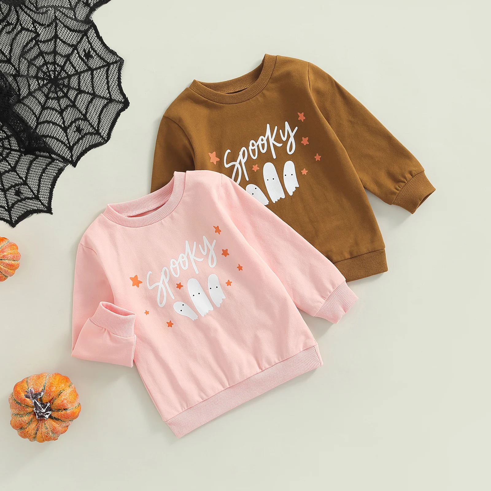 

Kids Unisex Casual Sweatshirt Round Neck Long Sleeve Cartoon Ghost Letter Printed Pullover Tops for Kids Boys Girls 1-5 Years