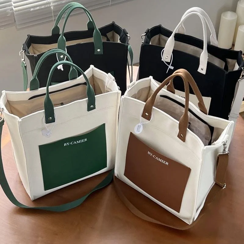 Women Canvas Tote Bag Shoulder Handbag Crossbody With Zipper