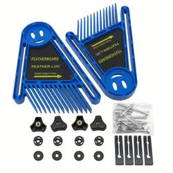 2 Pack Adjustable True Flex Featherboard - Woodworking Safety Guide and Push Block Set (Blue Set)