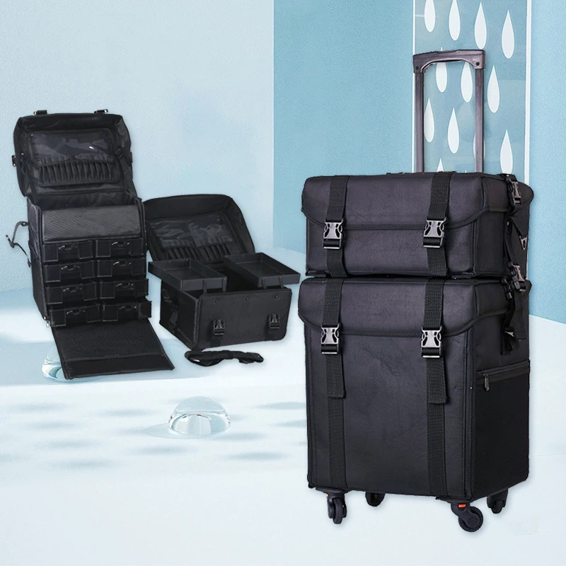 

Large Professional Makeup Case Trolley Women Cosmetic Organizer Luggage Trolley Bag Detachable Nail Beauty Tattoo Suitcase