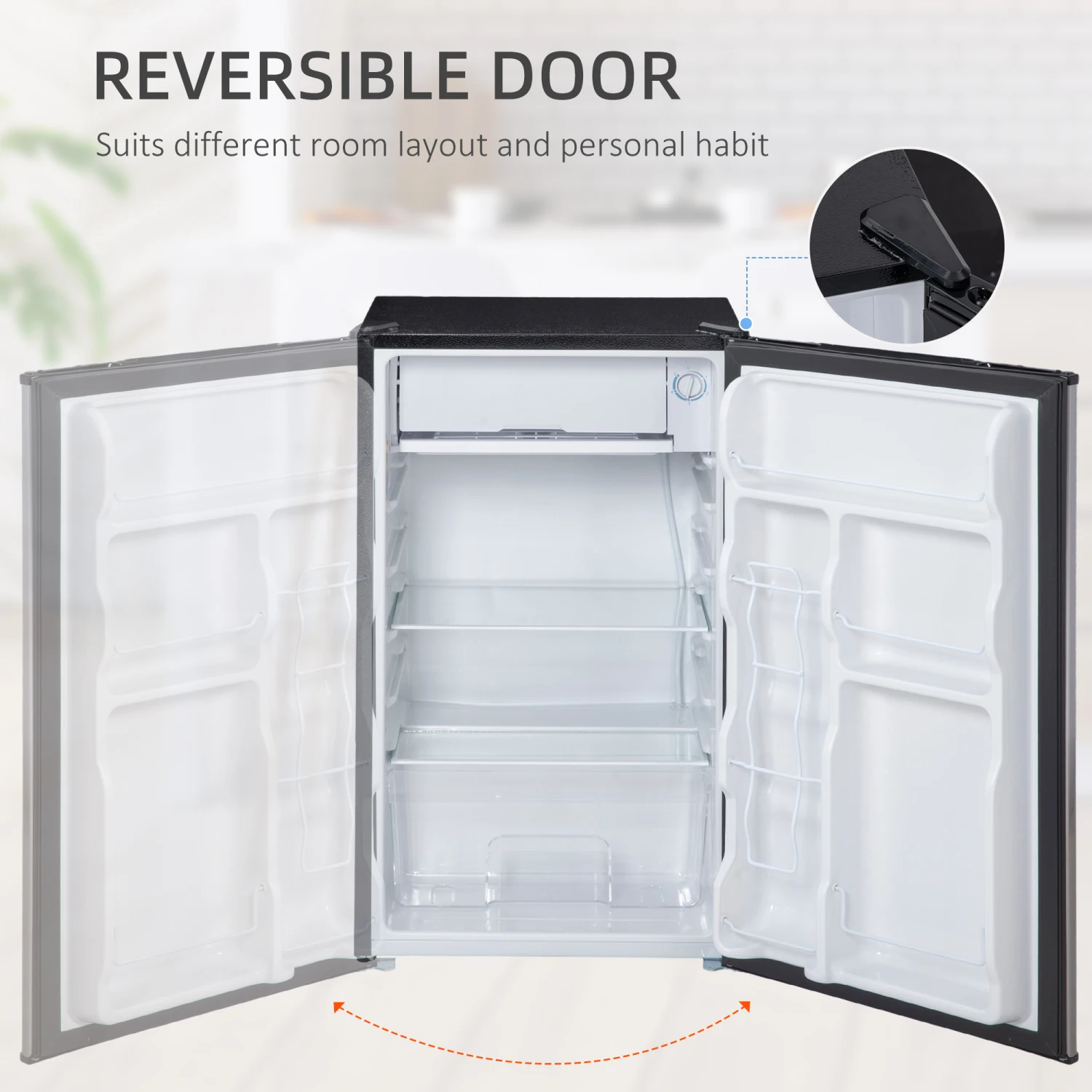 HOMCOM 3.2 Cu.Ft Mini Fridge with Freezer, Single Door Compact Refrigerator with Adjustable Thermostat, Shelf and Reversible Doo 2