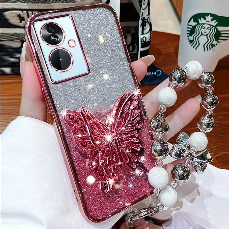 3D Butterfly Glitter Bracelet Phone Case Holder