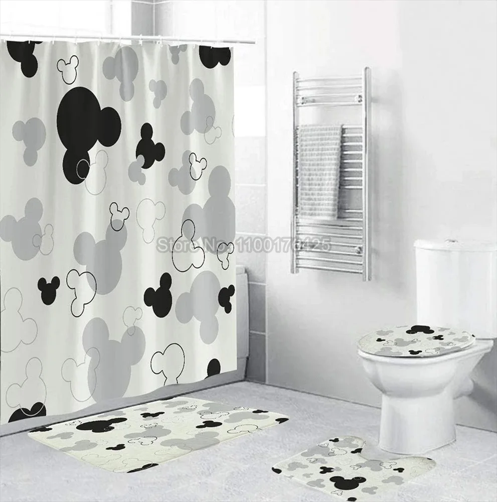 3D Afdrukken Mickey Minnie Mouse Douchegordijn Tapijt Cover Wc Cover