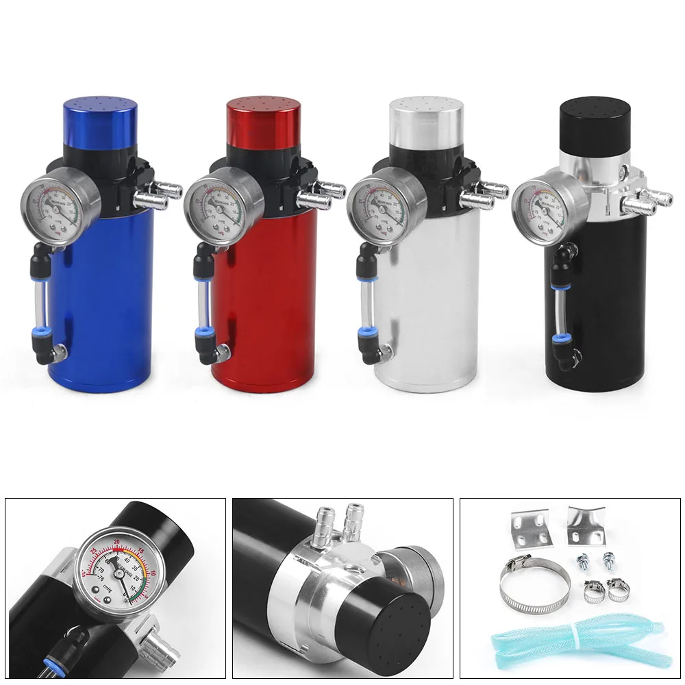 Aluminum engine oil catch reservoir breather tank/can + vacuum pressure gauge / oil catch tank/oil can TT100770