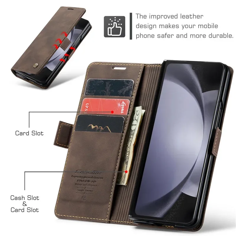 CaseMe Retro Leather Wallet Card Slot Phone Case with Shockproof Flip Stand Cover