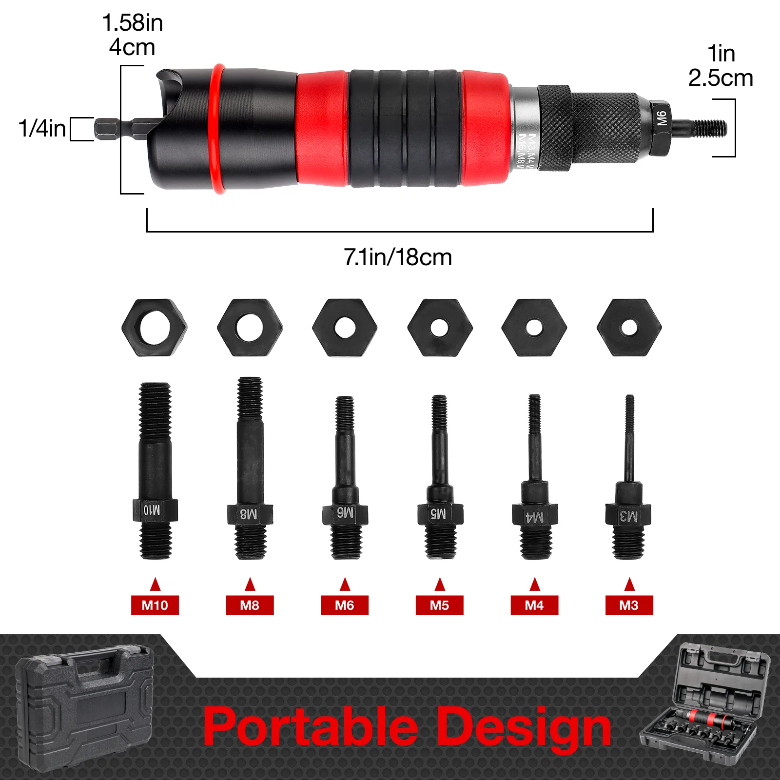 M3 M4 M5 M6 M8 M10 Home Rivet Nut Gun Converter Kit Removable DIY Nut Insert Riveting Tool Cordless Electric Riveting Tool rivet nut tool