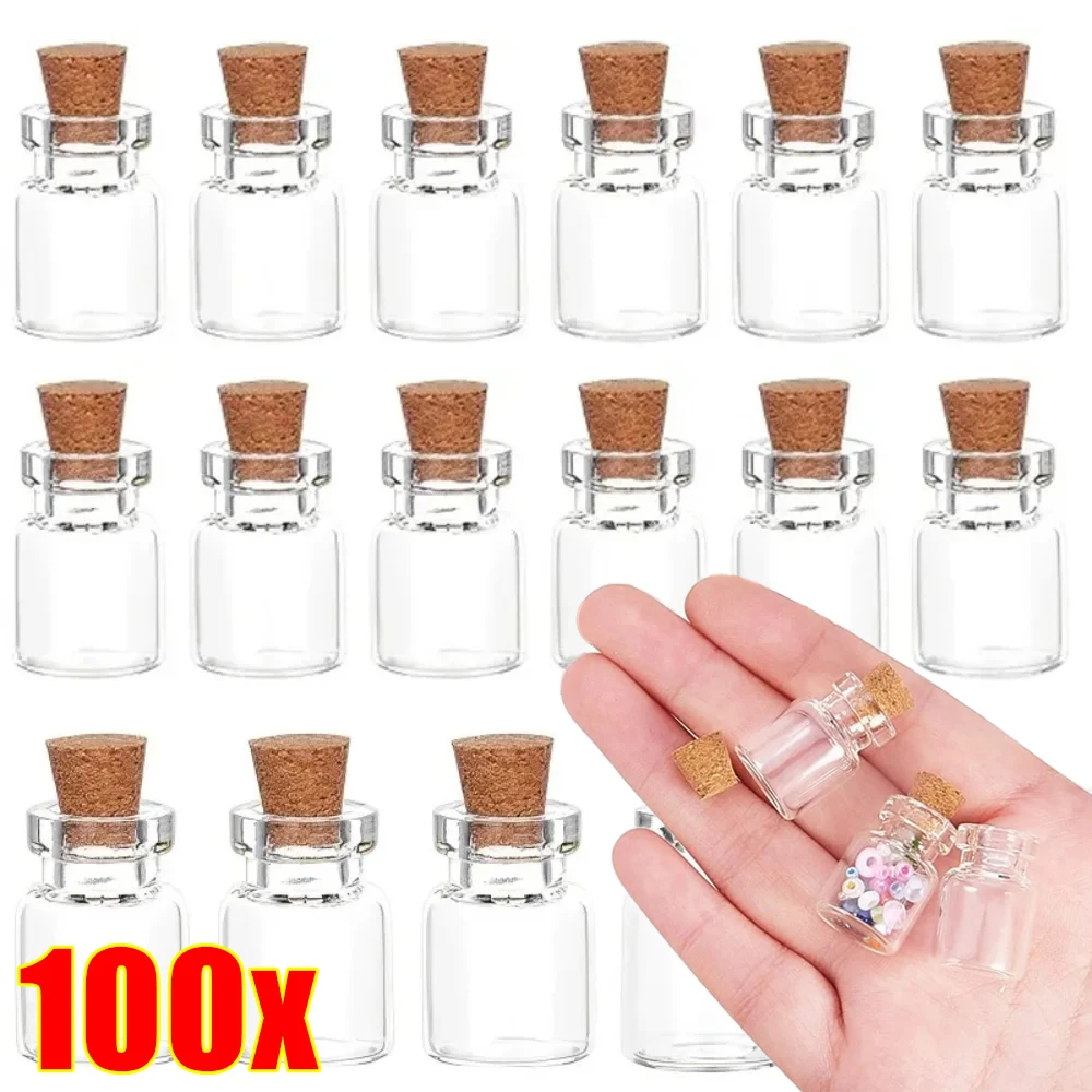 100/10Pcs Mini Glass Bottles with Cork DIY Transparent Empty Wishing Message Bottle Christmas Wedding Party Decor Accessories