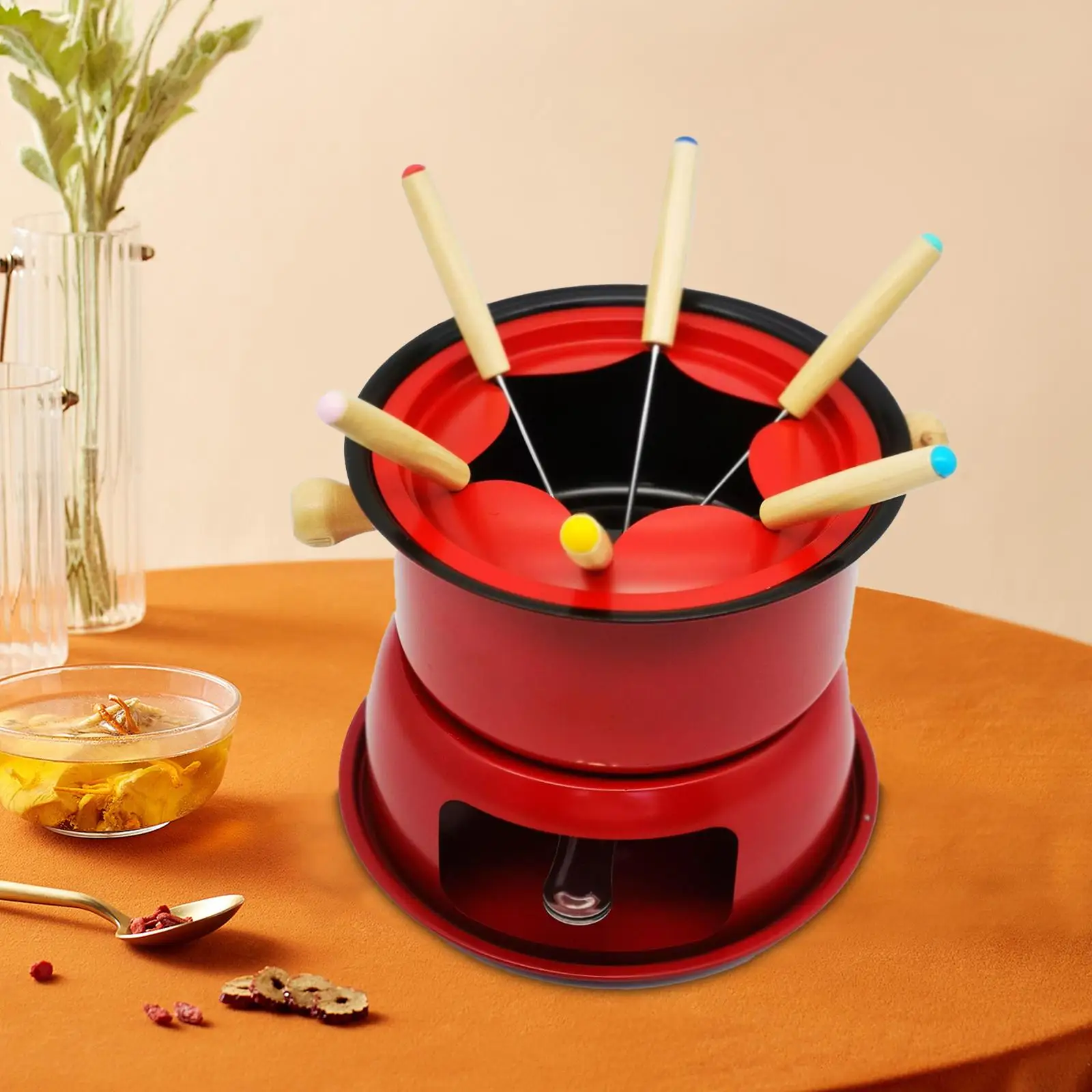 Cast Iron Fondue Pot Set Portable Durable Multifunction Lightweight Home Small for Picnic Kitchen Outside Holiday
