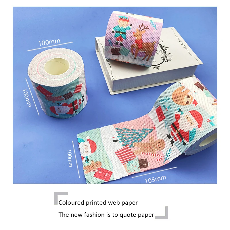 Christmas Pattern Tissue Printing Roll Toilet Paper Santa Christmas Tree Cartoon Toilet Paper Creative Napkin