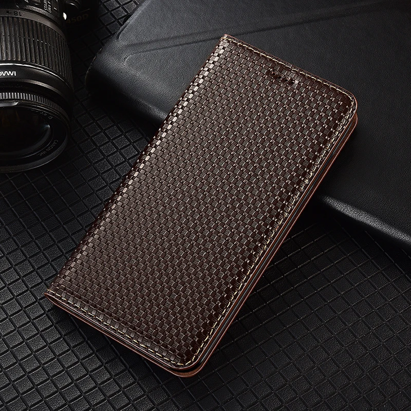 Grid Pattern Genuine Flip Leather Case For Asus Zenfone 5 5Z 6 7 Pro 8 Flip ZS620KL ZS630KL ZE620KL Phone Wallet Cover Cases