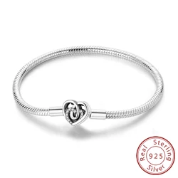 Elegant Sterling Silver Heart Charm Bracelet with Pave Zirconia - Perfect DIY Jewelry Gift - 17cm (KTB102)