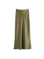 Women's Soft Touch Silk-Like Midi Skirt High Waist Elastic Waistband Chic Fashion Female Skirts Elegant Mujer - Image 4