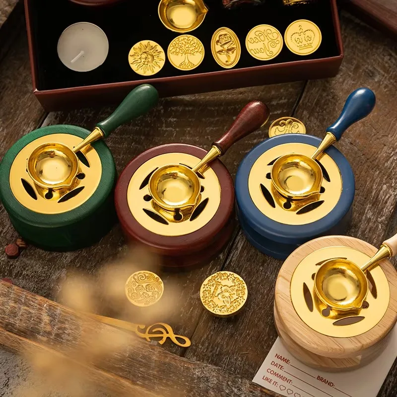 Sealing Wax 1 Set of Spoon Sealing Wax Furnace Stove Pot Seal Decorative Craft Gift Solid Wood Stamp Craft Supplie SB002 seal wax