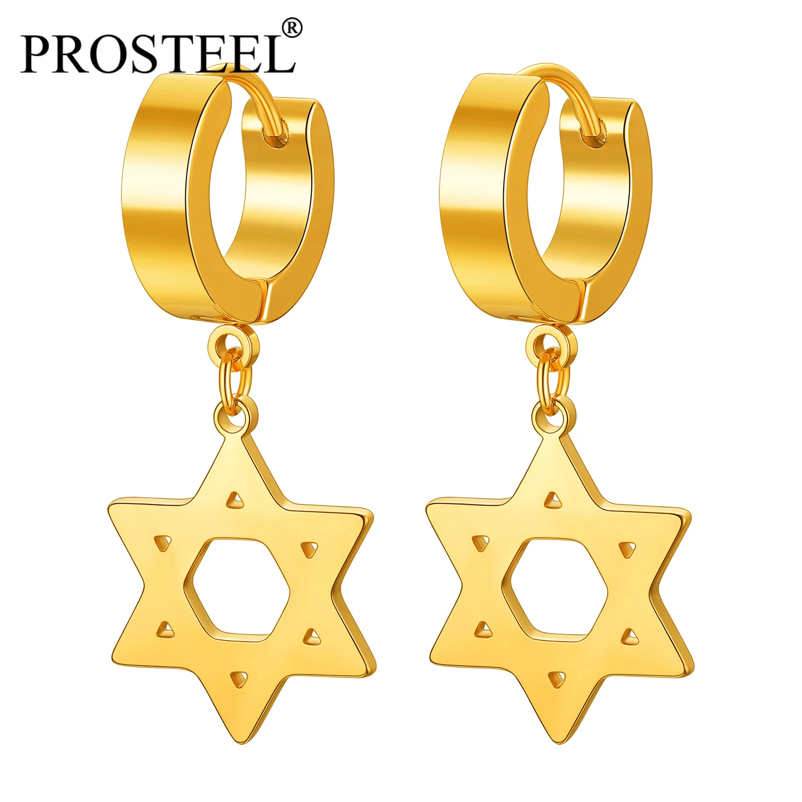 PROSTEEL Star Hoop Earrings Dangle For Women Trendy Black/Gold Plated Stainless Steel Punk Jewelry Hypoallergenic