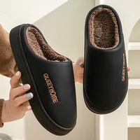 Waterproof cotton slippers for men anti slip for winter suitable for home use thick soled cotton slippers for women 1