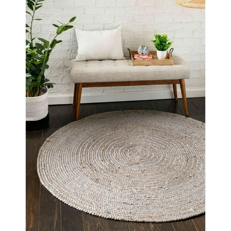 

Grey Rug Braided Style 100% Natural Jute Carpet Home Décor Modern Area Rugs