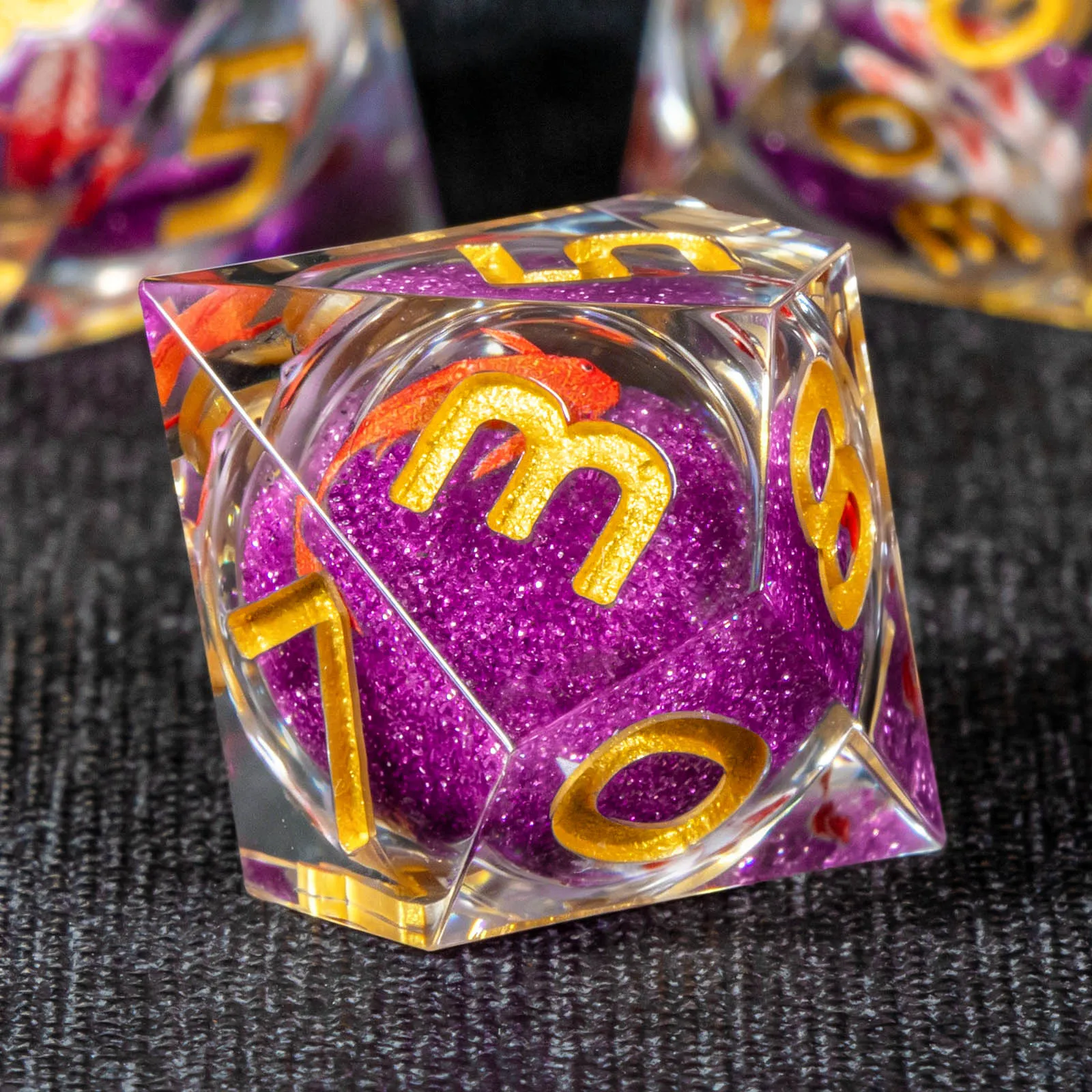 DND 주사위 세트 D&D, 액체 코어 날카로운 모서리 주사위 세트 던전 앤 드래곤, 보라색 다면체 레진 주사위 세트 롤플레잉 게임용