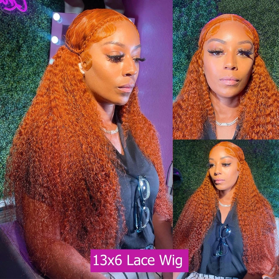 Deep Wave 40 Inch Ginger Orange Vietnamese 13x6 Lace Front Wigs Original Deep Curly Human Hair Wigs Colored Water Wave Frontal 4