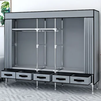 Simple Wardrobe Drawer Cloth Wardrobe Steel Pipe Thickening Reinforced Rental Room Home Bedroom Storage Assembly Hanging Clothes