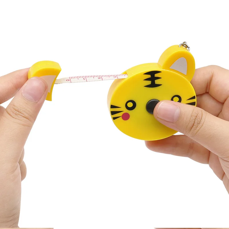 Tape Measure Cartoon Tape Measure 0-150cm 0-60 Inch Mini Portable Cute Animal Shape Key Ring Automatic Tape Measure Panda Frog Piggy Tiger
