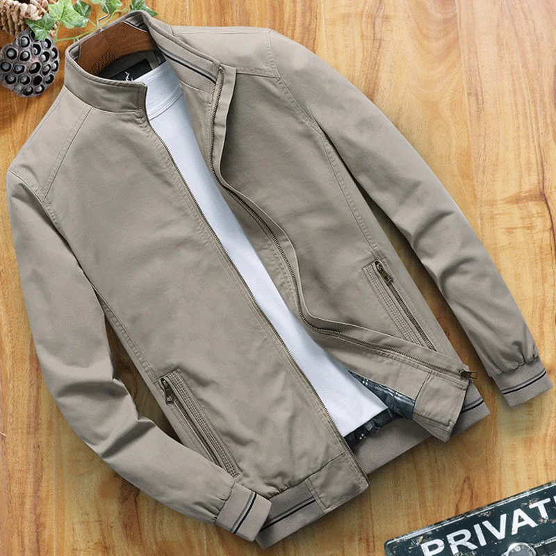 

Casual Cotton Jacket with Stand Collar Pockets for Men Spring Autumn Men's Clothing Jackets Plus Size Male Outwear Q695