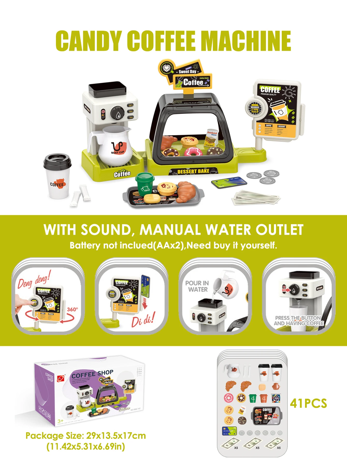 41pcs Kids 3in1 Coffee Machine Set Pretend Make Coffee With Lighting Sound Manual Water Outlet Role Playing Toys Boys Girls Gift