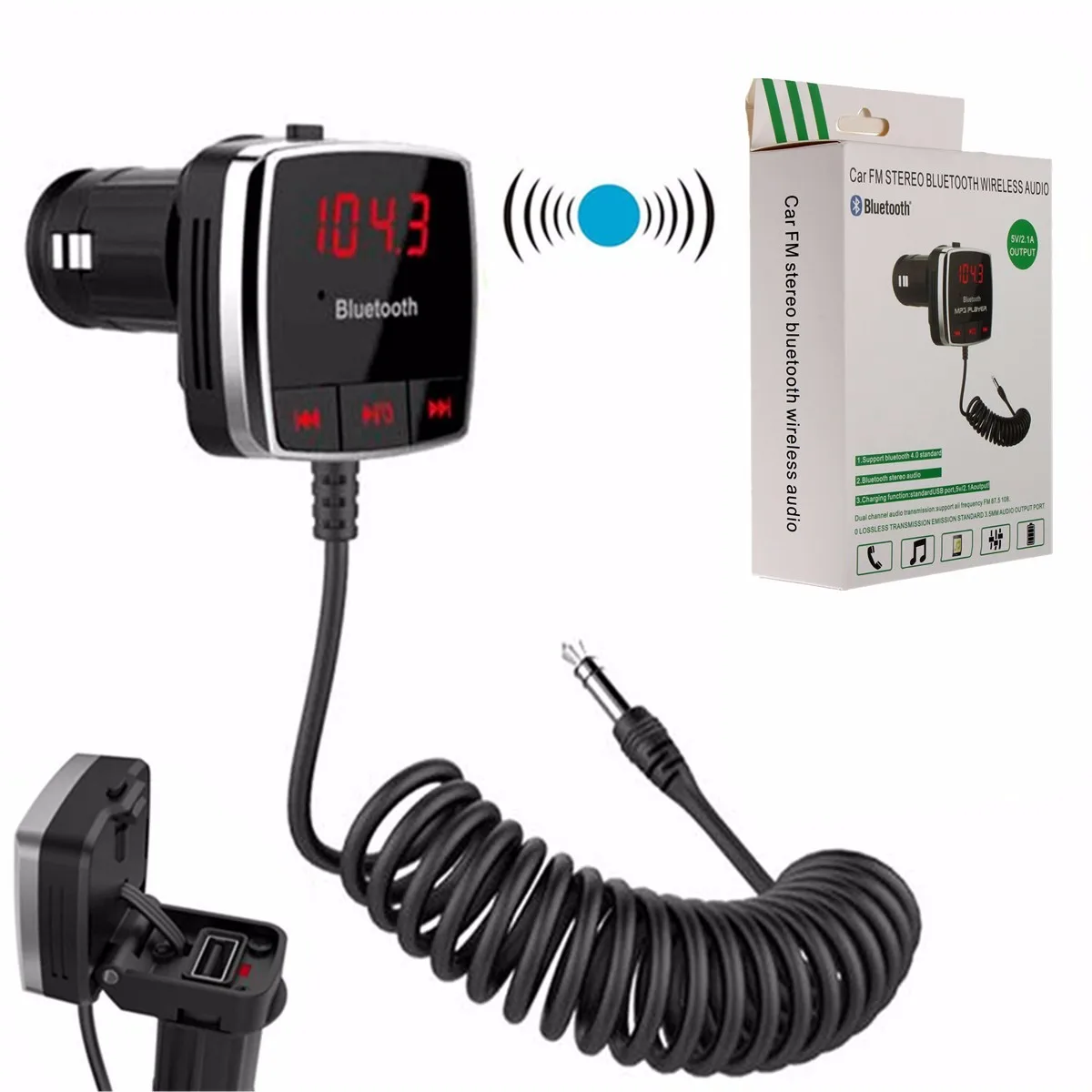 

FM-трансмиттер автомобильный с поддержкой Bluetooth 4,0 и 2-мя USB-портами