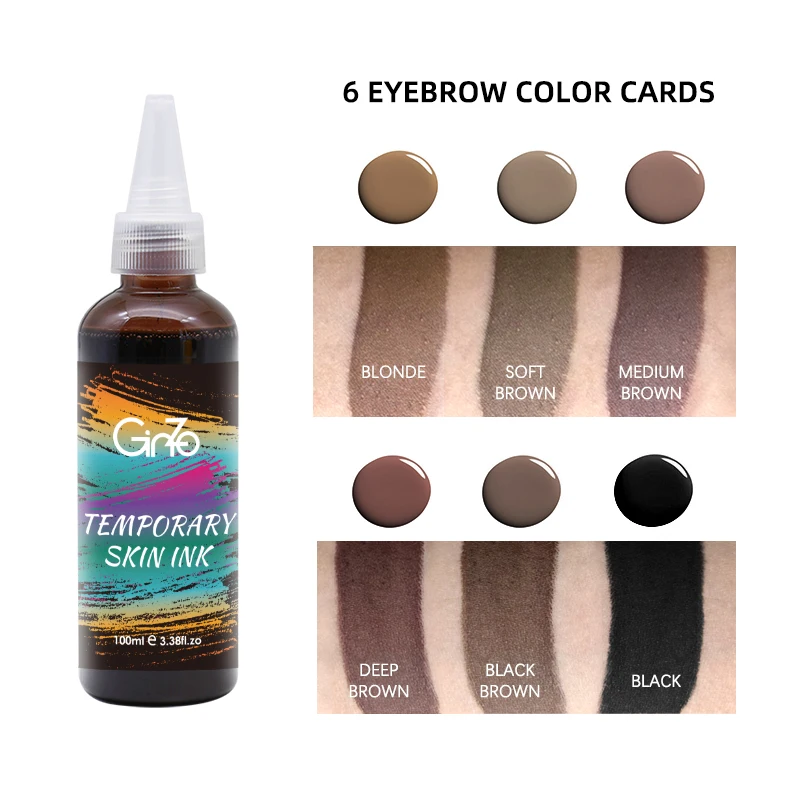 Temporary Eyebrow Tattoo Inks 30/100ml Liquid Ink for Airbrush Beard Waterproof Beauty Health Body Art Spray Pigment 6 Colors