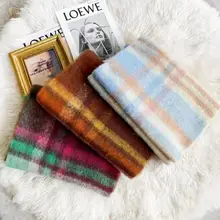 

Plaid Stitching Blanket Thicken Portable Warm Scarf Shawl for Winter 2022 New Style Imitation Cashmere Rainbow Scarf 210x40cm