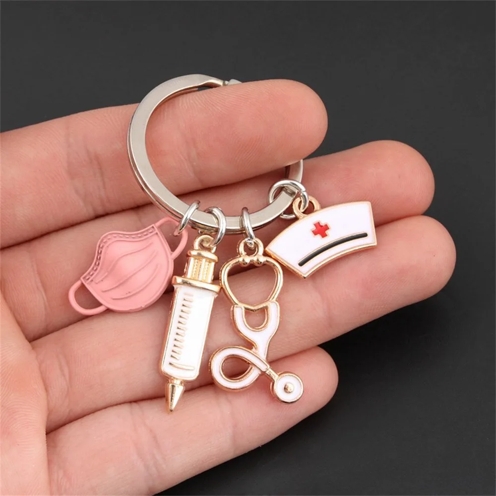 Doctor Key Holder Medical Tool Keychain Stethoscope Syringe Nurse Cap Key Ring Nurse Gifts Handmade Charm Jewelry Bag Ornaments 3