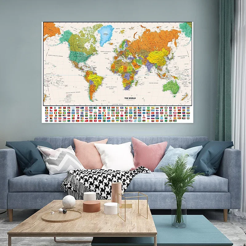 100*70cm World Map Wall Hanging Picture Unframed Canvas Painting Art Poster and Print Background School Classroom Supplies