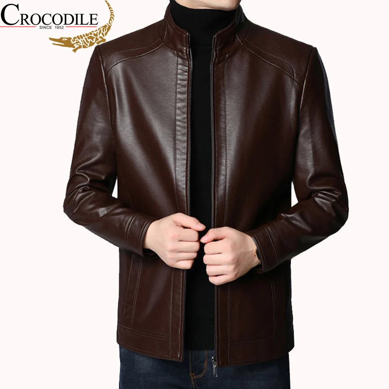 Leather Jackets Crocodile brand Vintage Leather Jacket Streetwear Casual Blazer Jackets Man Outerwear Men Leather Suit Jacket Men Slim Fit Coats