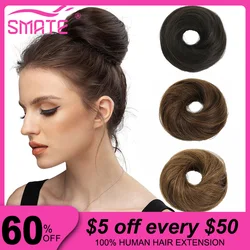SMATE 100% Human Hair Bun Sewn One Updo Straight Messy Donut Chignon Hair Piece Wig Machine Remy European Wavy Buns